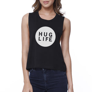 Hug Life Women's Black Crop Top Cute Design Love For Life Quote - 365INLOVE