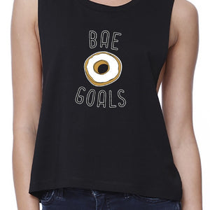 Bae Goals Womens Black Crop Tee Cute Bagle Print Gift Ideas For Her - 365INLOVE