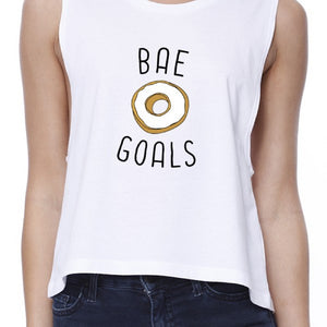 Bae Goals Womens White Crop Tee Cute Bagle Print Gift Ideas For Her - 365INLOVE