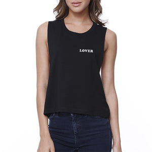 Lover Women's Black Crop Shirt Simple Letter Gift Ideas For Couples - 365INLOVE