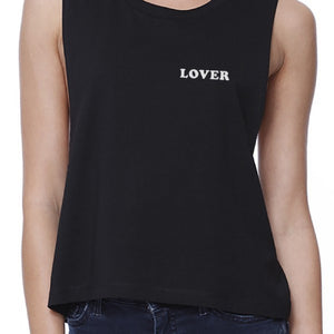 Lover Women's Black Crop Shirt Simple Letter Gift Ideas For Couples - 365INLOVE