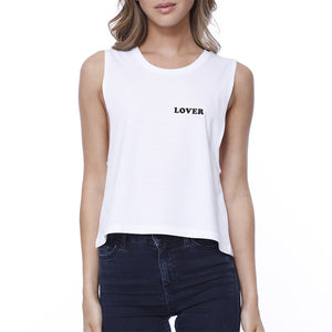 Lover Women's White Crop Shirt Simple Letter Gift Ideas For Couples - 365INLOVE