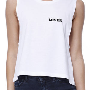 Lover Women's White Crop Shirt Simple Letter Gift Ideas For Couples - 365INLOVE