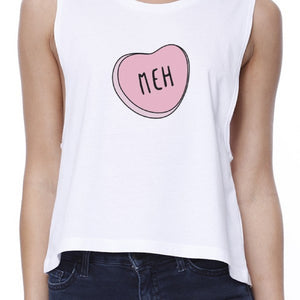 Meh Women's White Crop Shirt Cute Pink Heart Lovely Gifts For Her - 365INLOVE