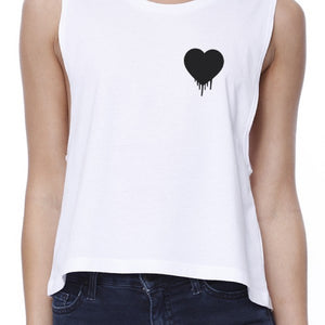 Melting Heart Womens White Crop Shirt Pocket-Size Print Cute Design - 365INLOVE