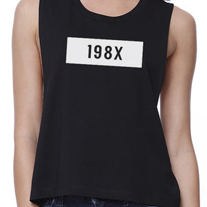 198X Women's Black Cute Design Crop Tee Unique Graphic Gift Ideas - 365INLOVE