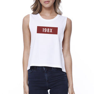 198X Womens White Cute Design Crop Tee Unique Graphic Crew Neck - 365INLOVE