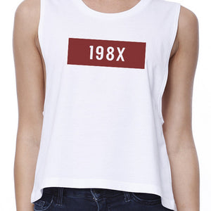 198X Womens White Cute Design Crop Tee Unique Graphic Crew Neck - 365INLOVE