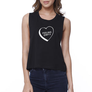 Feeling Empty Heart Women's Black Crop Top Sleeveless Graphic Shirt - 365INLOVE