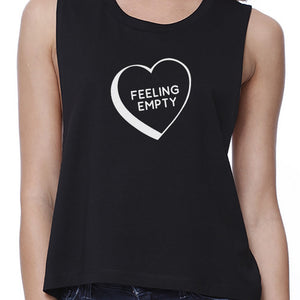 Feeling Empty Heart Women's Black Crop Top Sleeveless Graphic Shirt - 365INLOVE