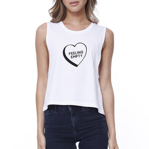 Feeling Empty Heart Women's White Crop Top Sleeveless Graphic Shirt - 365INLOVE