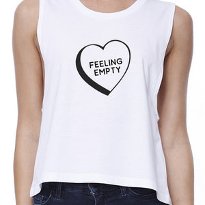 Feeling Empty Heart Women's White Crop Top Sleeveless Graphic Shirt - 365INLOVE