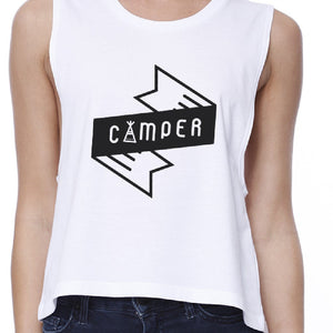 Camper Women's White Cotton Crop Tee Unique Graphic Crew Neck Tanks - 365INLOVE