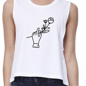 Hand Holding Flower Women's White Crop T Shirt Earth Day Special - 365INLOVE