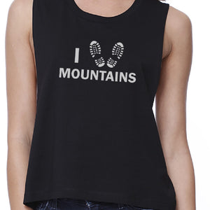 I Heart Mountains Womens Black Cute Graphic Crop Top Funny Design - 365INLOVE