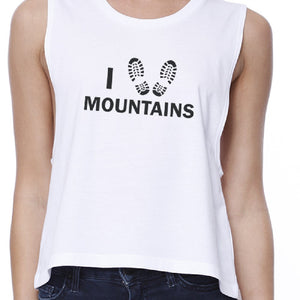 I Heart Mountains Womens White Cute Graphic Crop Tanks Funny Design - 365INLOVE