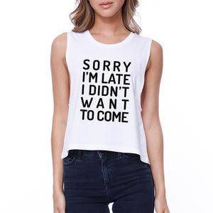 Sorry I'm Late Womens White Crop Top