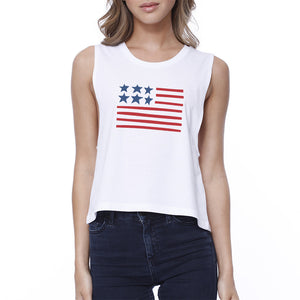 USA Flag Sleeveless Crop Top For Women Cute Gifts For Army Wives - 365INLOVE