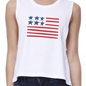 USA Flag Sleeveless Crop Top For Women Cute Gifts For Army Wives - 365INLOVE