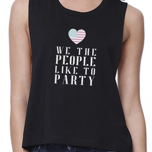 We The People Womens Black Graphic Crop Top Fourth of July Design - 365INLOVE