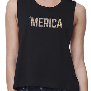 With Merica Womens Black Cotton Crop Tee Tribal Pattern Graphic Top - 365INLOVE