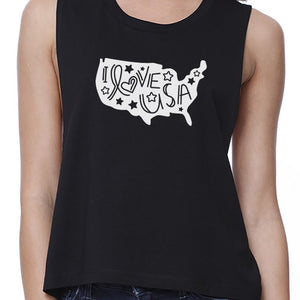 I Love USA Map Crop Top For Women Cute Lettering Design Crop Tee - 365INLOVE