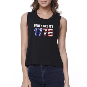 Party Like It's 1776 Women Black Sleeveless Crop Shirt Gift For Her - 365INLOVE