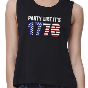 Party Like It's 1776 Women Black Sleeveless Crop Shirt Gift For Her - 365INLOVE