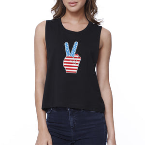 Peace American Flag Womens Crop Tee Unique Peace Sign Tee For Her - 365INLOVE