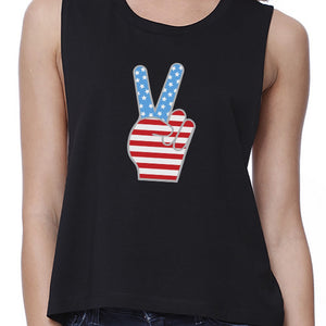 Peace American Flag Womens Crop Tee Unique Peace Sign Tee For Her - 365INLOVE