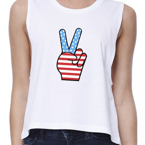 Peace American Flag Cute Peace Sign Graphic Crop Top For Women - 365INLOVE