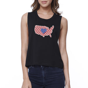 USA Map American Flag Pattern Crop Top Gift Ideas For Army Friends - 365INLOVE