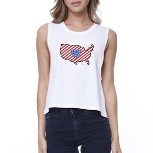 Cute USA Map Graphic Sleeveless Crop Top For Women Gift For Her - 365INLOVE