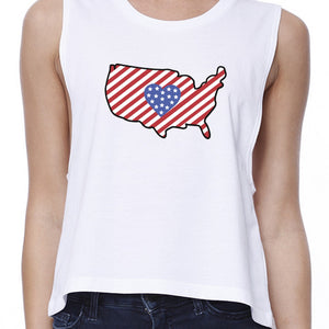 Cute USA Map Graphic Sleeveless Crop Top For Women Gift For Her - 365INLOVE