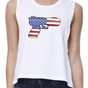 Pistol Shaped American Flag Unique Independence Day Womens Crop Tee - 365INLOVE