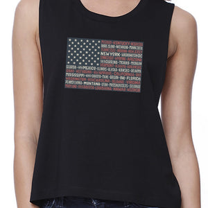 50 States Us Flag Womens Black Crop Tee Funny 4th Of July Tank Top - 365INLOVE