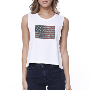 50 States Us Flag Womens White Crop Tee Funny 4th Of July Tank Top - 365INLOVE