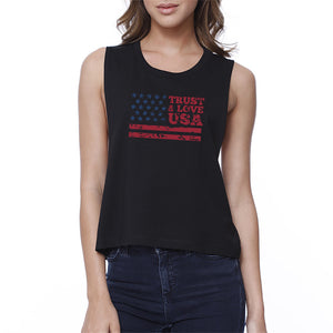 Trust Love USA Womens Black Crop Top Round Neck Line Cotton Tanks - 365INLOVE