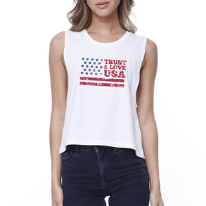 Trust Love USA Womens White Crop Top Round Neck Line Cotton Tanks - 365INLOVE