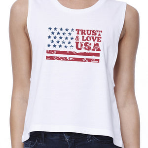 Trust Love USA Womens White Crop Top Round Neck Line Cotton Tanks - 365INLOVE