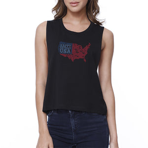 Happy Birthday USA Womens Black Crop Top Cute 4th Of July Outfit - 365INLOVE