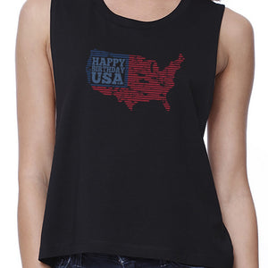 Happy Birthday USA Womens Black Crop Top Cute 4th Of July Outfit - 365INLOVE