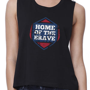 Home Of The Brave Black Cotton Unique Graphic Crop Tee For Women - 365INLOVE