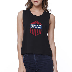 American Warrior Womens Black Crewneck Crop Tee Shirt Gift For Her - 365INLOVE