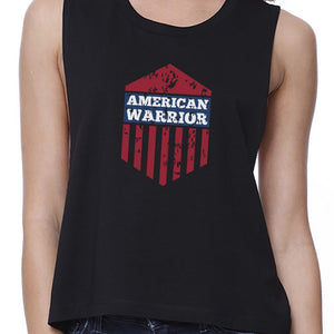 American Warrior Womens Black Crewneck Crop Tee Shirt Gift For Her - 365INLOVE