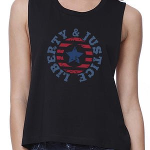 Liberty & Justice Womens Black Sleeveless Tee 4th Of July Crop Tee - 365INLOVE