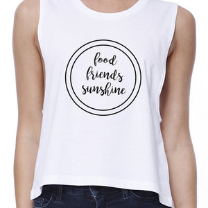 Food Friends Sunshine Womens White Graphic Crop Top Letter Printed - 365INLOVE