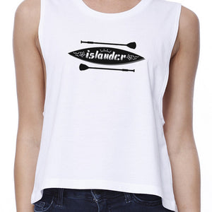 Islander Paddle Board Womens White Dropped Arm Hole Crop Top Cotton - 365INLOVE