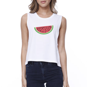 Happiness Is Cold Watermelon Womens White Cotton Crop Tee Loose Fit - 365INLOVE