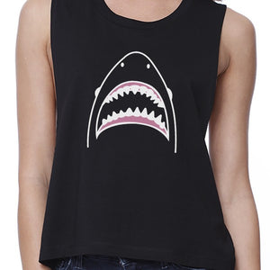 Shark Womens Black Cute Graphic Crop Tee Shirt Funny Summer Gifts